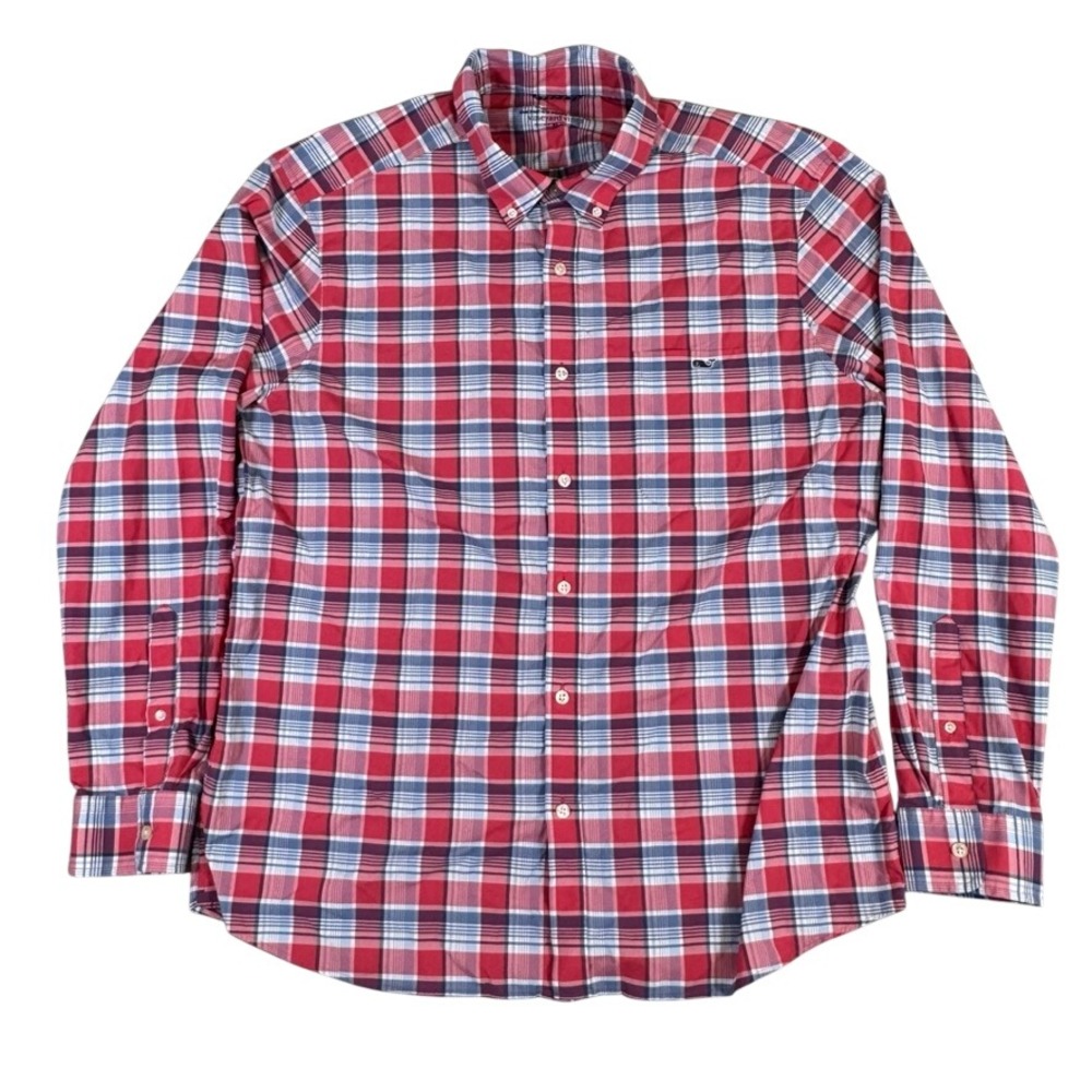 Vineyard Vines On-The-Go Performance Plaid Shirt Mens XL Red Blue Long Sleeve